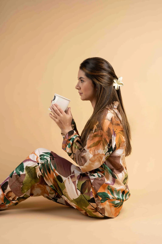 Pijama Flores Naranja